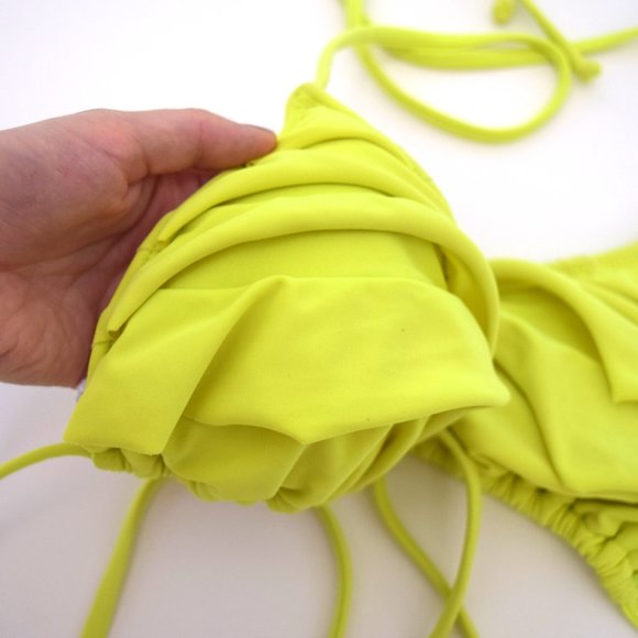 2/$20 Electric Bight Yellow Ruffled Triangle Tie-up Bikini Top - Picture 2 of 5
